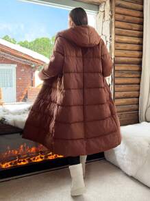 SHEIN EZwear Plus Size Extra Plus Size Padded Coat, For Autumn/Winter - Brown - View 2