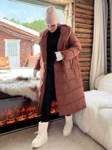 SHEIN EZwear Plus Size Extra Plus Size Padded Coat, For Autumn/Winter - Brown - View 1