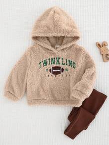 Young Girl Casual Double-Faced Fleece Hoodie Top With Embroidery And Solid Color Knit Leggings Set