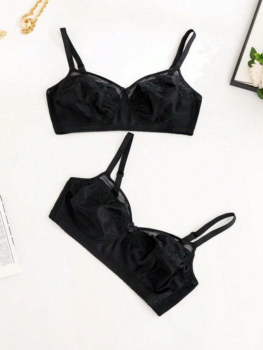 Bộ 2 chiếc áo ngực thêu cúp mềm cỡ lớn - màu đen - Xem 1