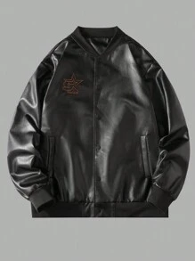 Manfinity EMRG Chaqueta casual de manga larga con bolsillo con cremallera y aplicación de estrella para hombres, chaqueta de salida de estilo punk rock, para regalos a amigos, esposo o novio