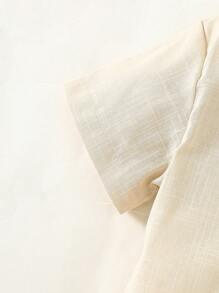 SHEIN Baby Boy Spring/Summer New Casual Loose Minimalist Chinese Style Button-Up Shirt And Shorts Set, Suitable For Wedding, Birthday Party, Evening Event, Christening