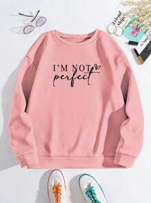 INAWLY Letter Graphic Round Neck Long Sleeve Casual Sweatshirt - Pink - View 3