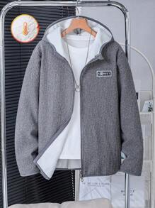 SHEIN Teen Boys Letter Patched Detail Teddy Lined Hooded Jacket Without Tee
