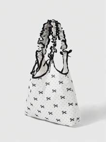 ROMWE Kawaii Túi đeo vai thời trang in hình nơ dung tích lớn, thích hợp cho việc đi làm hàng ngày và du lịch - trắng - Xem 2