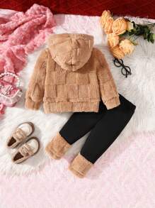 Bộ quần dài và áo hoodie nhung cho bé gái - màu nâu - Xem 2