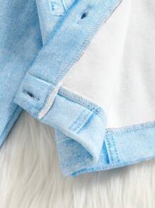 2 Pcs Set: Young Girl Autumn Denim Effect Long Sleeve Jacket And Long Sleeve Ribbed Dress - Apricot - View 6