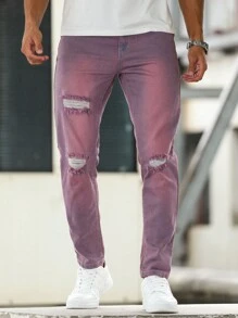 Manfinity Homme Men's Casual Ripped Distressed Denim Jeans