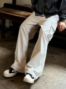 DAZY Men's Solid Color Cargo Pocket Wide Leg Loose Casual Pants,Fall Clothes Men Joggers