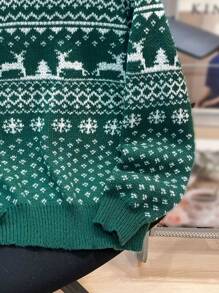 Tween Boys' Christmas Jacquard Knit Sweater, Christmas Kids Clothes, Christmas Kids Dress, Christmas Sweater, Christmas Kids Boys, Christmas Outfit, Christmas Gifts,In Fall/Winter - Dark Green - View 3