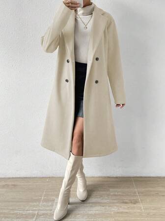 Almamuse Damski płaszcz dwurzędowy w jednolitym kolorze, swobodny, jesień/zima