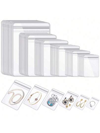 100 piezas Pequeñas bolsas de joyería transparentes de PVC con cierre hermético para guardar pulseras, anillos, aretes, regalos de San Valentín, favores de boda, organización, accesorios de viaje, exhibición de joyería