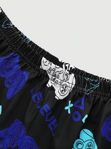 Conjunto de pijama de manga larga con estampado de controlador de videojuegos y pantalones cómodo para niño preadolescente, otoño