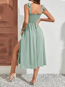 SHEIN Frenchy Váy ba lỗ không tay dây màu trơn, Váy suông thường ngày màu trơn, Váy mùa thu, Váy nữ, Váy học sinh - Màu xanh Bạc hà - Xem 2