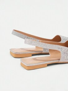 CUCCOO TILAWA Nuevos zapatos planos con puntera puntiaguda y aplicaciones de rhinestones para mujeres - Plateado - Ver 4