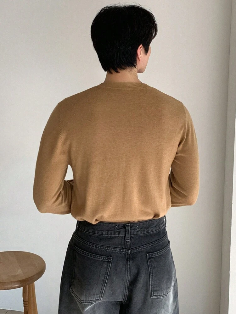 Men's Solid Color Crew Neck Loose Fit Casual Knit Sweater, Autumn/Winter