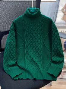 Tween Boy Kids Clothes, Commuter School Style Cable Knit Texture Christmas Green Collared Long Sleeve Sweater, Comfortable For Commuting, School, Casual Street Style, Party, Christmas Holiday, Outings And Play - Green - View 6