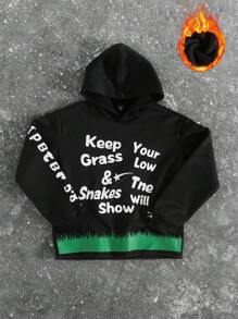 Manfinity EZcore Men's Letter Print Minimalistic Casual Hoodie, Long Sleeve - Black - View 6