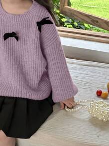 Dazy Kids Young Girl Casual Bowknot Decor Drop Shoulder Sweater, For Autumn/Winter