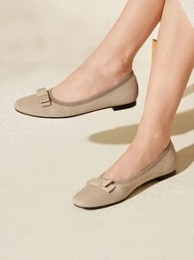 CUCCOO BASICS Color Block Bow Decor Casual Flat Shoes For Women For Christmas And New Year Holiday Vibe Fall And Winter Valentines - Apricot - View 4