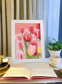 Pink Tulip Diamond Painting Kit With Frame - 5D DIY Full Drill Floral Art, Beginner Friendly Craft For Adults, Home Decor Wall Art, Unique Gift Idea