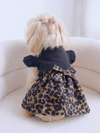 PETSIN Black Leopard Patchwork Adorable Cat/Dog Dress, Wearable For Pets