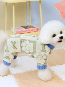PETSIN Thick Flannel Green Cute Warm Padded Pet Jumpsuit For Autumn/Winter