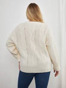 SHEIN Cottnline Áo len dệt kim sợi cáp siêu mềm chất lượng cao cỡ lớn, dành cho mùa đông - Màu be - Xem 2