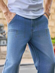 Manfinity Homme Men's Straight Leg Casual Fashion Street Style Denim Baggy Jeans - Blue - View 8