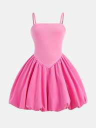 Sparklyn Holiday,Summer,TravelTween Girl Casual Puff Hem Dress For Tween Girls, Elegant & Solid Color Minimalist Style Camisole Short Dress, Suitable For All Seasons, School, Vacation And Daily Outing