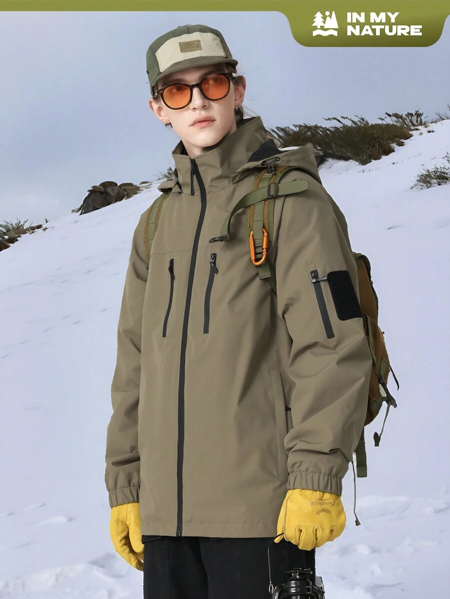 Gym Rark 1 Pieza Chaqueta deportiva con capucha casual de manga larga con bolsillos con cremallera y parches de un solo color en estilo boyfriend para hombre - Verde militar - Ver 1