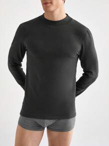 Men's Crew Neck Solid Color Warm Thermal Underwear Top, For Autumn/Winter - Dark Grey - View 5