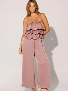 Aralina Soft Pink Flowy Wide Leg Ruffle Tiered Jumpsuit - Baby Pink - View 1