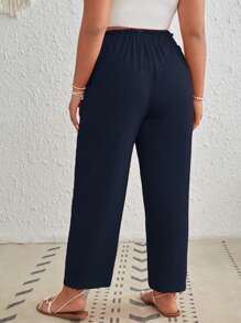 SHEIN VCAY Plus Paperbag Waist Knot Front Pants