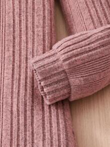 Tween Girl Letter Embroidery Ribbed Long Sleeve Dress - Pink - View 3