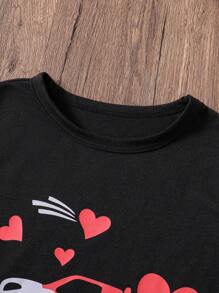 SHEIN 年轻男孩休闲汽车和心形字母印花 T 恤 - 黑色 - 查看 6