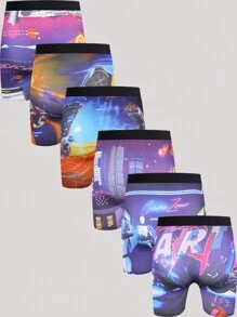 Snug Zone 6pcs/Pack Men's Punk Racer Pattern Boxer Shorts