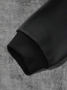 2pcs/Set Teenagers Boys Raceway Style Letter Print Casual Patchwork Hooded Sweatshirt And Sweatpants Suit - Black - View 3