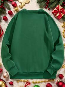 Manfinity EZcore Men Loose Fit Crew Neck Sweatshirt With Thermal Lined, Standard Sizing, In Dark Green, Christmas - Dark Green - View 2