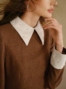 MOTF STUDIO CONTRAST PANEL FAUX PEARL DETAIL SHORT DRESS