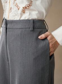 Anewsta Women's Business Casual Plain Color Slant Pocket Wide Leg Suit Pants