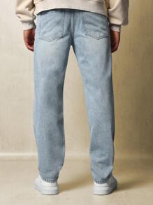 SUMWON 水洗宽松图案印花牛仔裤 - 藍色 - 查看 4