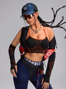 Innovista Seamless With Breathable Netted Structure High Elastic Sport Woman Bra Top Sleeve Included, With Sleeve Cover Bra 2pcs, Push Up Bra, Workout Tank Tops, High Elastic,Running Work Out, Yoga, Party, Going Out Tops, Festival, Colorblock,Ski