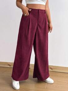 Flirla Plus Size High Waist Corduroy Wide Leg Pants For Women, Loose Fit Flattering Casual Trousers, Autumn/Winter