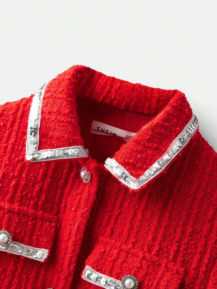 3pcs/Set Young Girl Long Sleeve T-Shirt, Mock Neck Jacket, And Mini Skirt Set, Suitable For Christmas