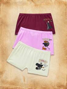 HARRY POTTER X SHEIN 3pcs/Set Tween Girl Apricot, Pink, Red Harry, Hermione, Ron Cartoon Print Comfortable Underwear - Multicolor - View 1
