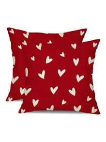 French-Inspired Valentine's Day Throw Pillow Covers, 18x18 Inches - Red Heart Design With Zip Closure, Machine Washable Polyester Cushion Cases For Sofa & Home Decor,Fall Decor,Autumn Decor,Room Decor - Red - View 2