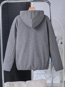 SHEIN Teen Boys Letter Patched Detail Teddy Lined Hooded Jacket Without Tee