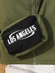 SHEIN Leap Crew 2 件 Tween Boy 连帽羊毛拼色斜挎夹克，秋冬季休闲运动户外校服，宽松百搭百搭