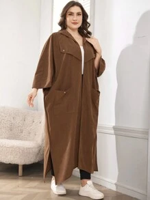 Lacomfia Plus Size Casual Loose Fit Hooded Coat With Dual Pockets, Suitable For Autumn - Rust Brown - View 4